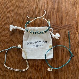 Pura Vida Braided Road Trip Bracelet Set- 3 pc. Teal and Gold